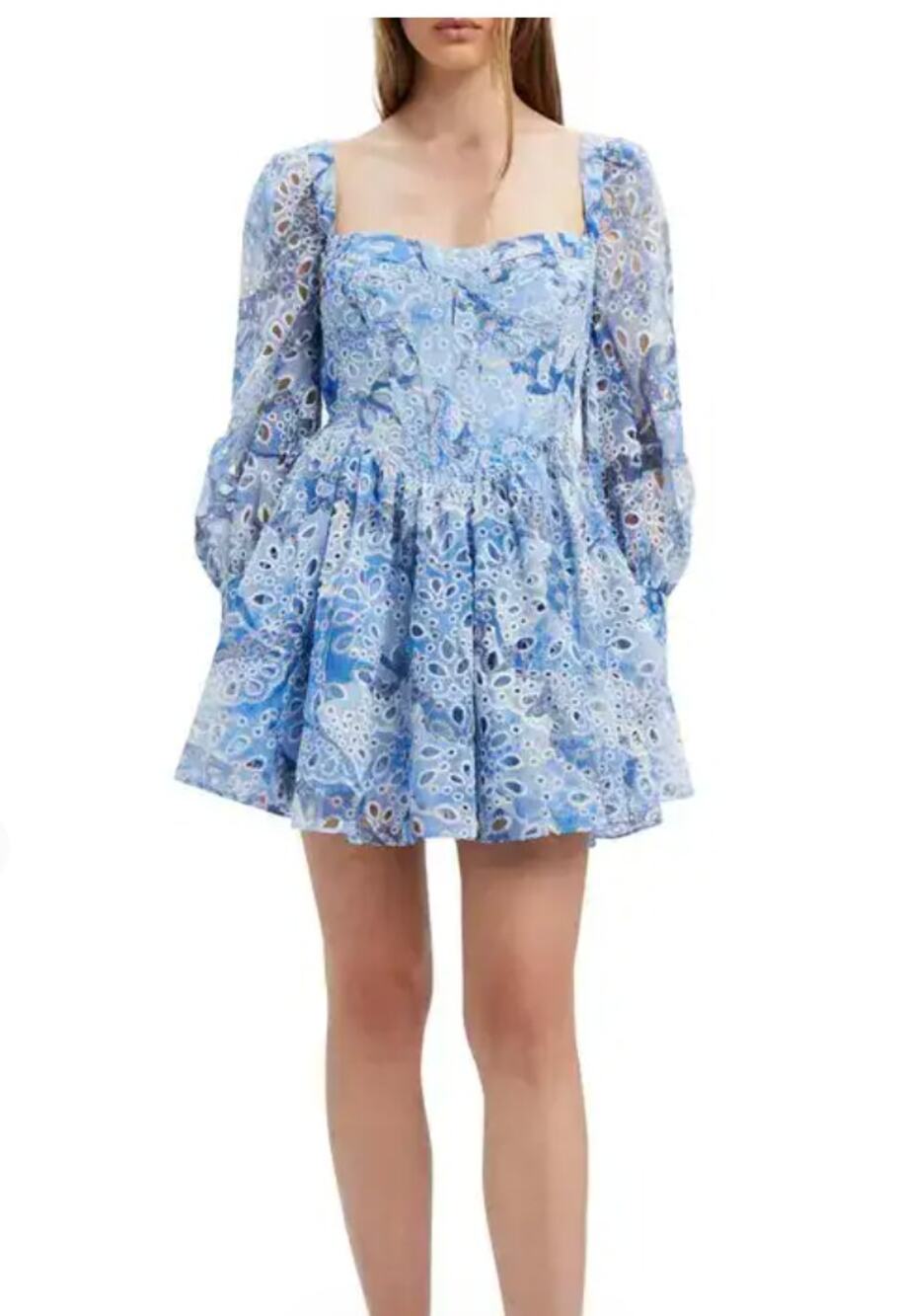 Bardot  lila eyelet corset long sleeve minidress Blue Sz US 4
